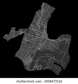 Newark map. Detailed vector map of Newark city administrative area. Cityscape poster metropolitan aria view. Black land with white streets, roads and avenues. White background.