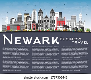 Newark New Jersey City Skyline with Color Buildings, Blue Sky and Copy Space. Vector Illustration. Newark Cityscape with Landmarks. Business Travel and Tourism Concept with Modern Architecture.