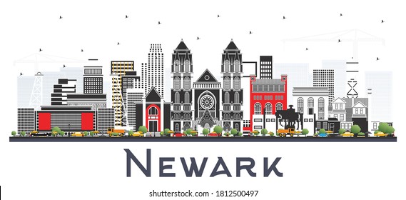 Newark New Jersey City Skyline with Color Buildings Isolated on White. Vector Illustration. Newark Cityscape with Landmarks. Business Travel and Tourism Concept with Modern Architecture.