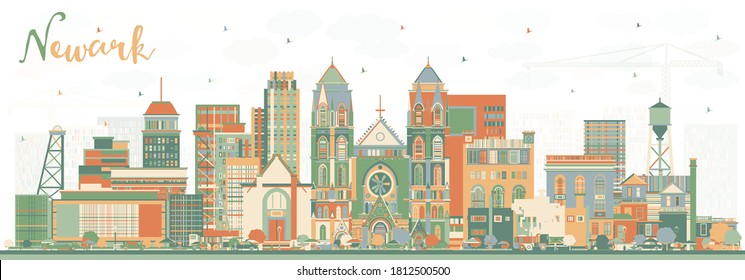 Newark New Jersey City Skyline with Color Buildings. Vector Illustration. Newark Cityscape with Landmarks. Business Travel and Tourism Concept with Modern Architecture.