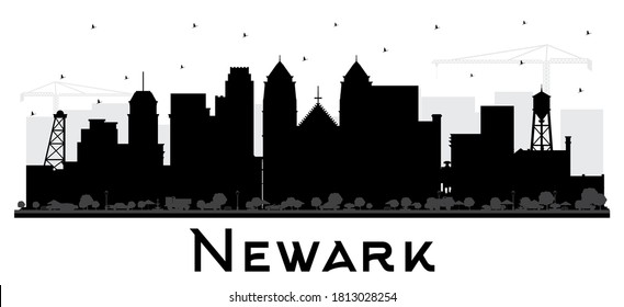 Newark New Jersey City Skyline Silhouette with Black Buildings Isolated on White. Vector Illustration. Newark Cityscape with Landmarks. Business Travel and Tourism Concept with Modern Architecture.