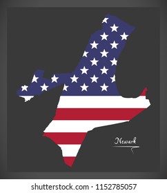 Newark New Jersey map with American national flag illustration