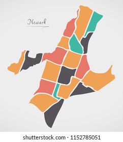 Newark New Jersey Map With Neighborhoods And Modern Round Shapes