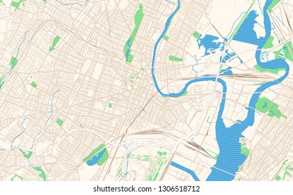 Newark New Jersey printable map excerpt. This vector streetmap of downtown Newark is made for infographic and print projects.