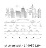 Newark, New Jersey skyline minimal linear vector illustration and typography design 