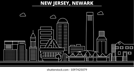 Newark silhouette skyline. USA - Newark vector city, american linear architecture, buildings. Newark travel illustration, outline landmarks. USA flat icon, american line banner
