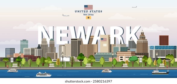 Newark skyline colorful vector illustration. Travel poster