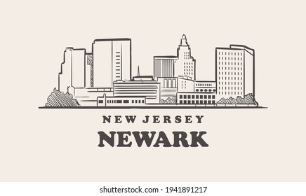 Newark skyline, new jersey drawn sketch
