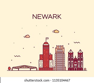 Newark skyline, New Jersey, USA. Trendy vector illustration, linear style