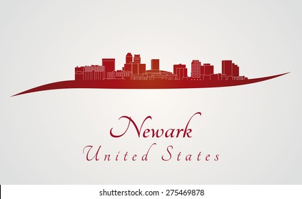 Newark skyline in red and gray background in editable vector file