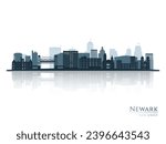 Newark skyline silhouette with reflection. Landscape Newark, New Jersey. Vector illustration.