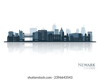 Newark skyline silhouette with reflection. Landscape Newark, New Jersey. Vector illustration.