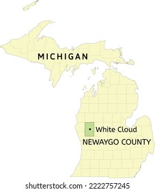 Newaygo County and city of White Cloud location on Michigan state map
