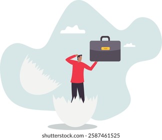 Newbie or beginner just start new business, entrepreneur or start up, begin new job position or out of comfort or safe zone.business concept.flat character.