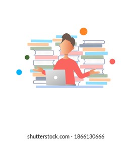 Ilustración vectorial de concepto novata. Carácter hombre sin experiencia con una laptop que se apaga sin ayuda. Carácter vector novato aislado.