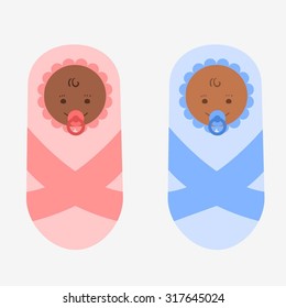 Newborn afro american boy and girl. Vector illustration