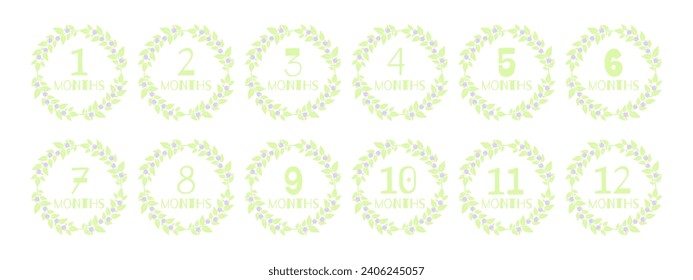 Newborn age milestone patches set. Vector illustration.