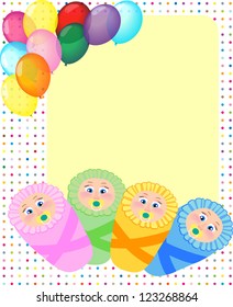 Newborn arrival, birthday card, baby frame, vector illustration