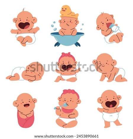 Newborn babies vector cartoon set isolated on a white background.