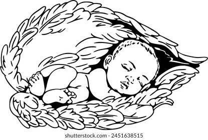 Neonato bebé ángel dormido ilustración