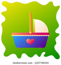 Newborn baby basket gradient flat icon with fluid background.