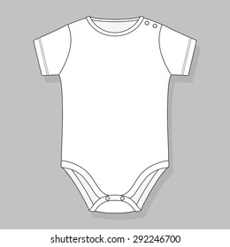 newborn baby bodysuit flat sketch template isolated on grey background