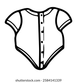 Newborn baby bodysuit. Hand drawn doodle. Cotton clothes. Short sleeve fabric item. Little child wardrobe. Childhood. Vector line art illustration.