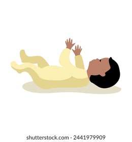 Un bebé recién nacido en traje de buzo yace sobre su espalda. Monitorear el desarrollo del niño. Maternidad. Ilustración vectorial en estilo plano sobre un fondo blanco.