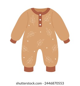 Bodysuit de bebé recién nacido en color beige neutro y estampado floral. Lindo traje de los niños en estilo plano. Tema de ropa de bebé. Ilustración vectorial sobre fondo blanco. 