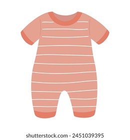 Bodysuit de bebé recién nacido con rayas en color rosa. Lindo traje dibujado a mano de los niños en estilo plano. Tema de ropa de bebé. Ilustración aislada del Vector sobre fondo blanco. 