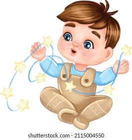 Newborn Baby Boy Clipart, Cute Baby, Welcome Baby Clipart Set, New Baby Gift Ideas. Design For A First Birthday Greeting Card