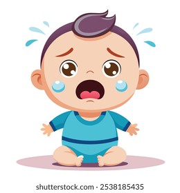 Newborn Baby Boy Crying with Tears - Emotional Moment of Infant Expression