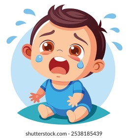 Newborn Baby Boy Crying with Tears - Emotional Moment of Infant Expression