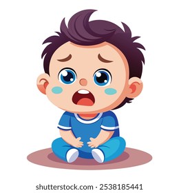 Newborn Baby Boy Crying with Tears - Emotional Moment of Infant Expression