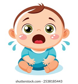 Newborn Baby Boy Crying with Tears - Emotional Moment of Infant Expression