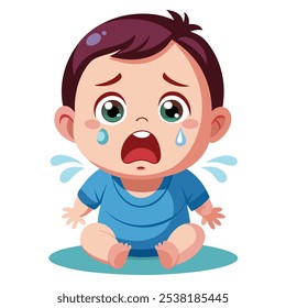 Newborn Baby Boy Crying with Tears - Emotional Moment of Infant Expression