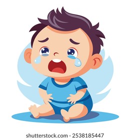 Newborn Baby Boy Crying with Tears - Emotional Moment of Infant Expression