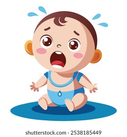 Newborn Baby Boy Crying with Tears - Emotional Moment of Infant Expression