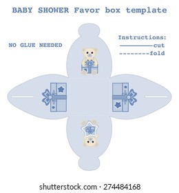 Newborn baby boy gift box pattern vector illustration Baby shower favor box template Favor box with baby bears design DIY cut and fold no glue needed Designer supply for baby shower or birthday party
