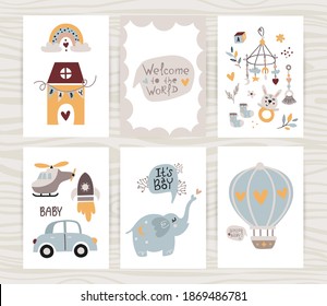 Newborn baby boy poster collection . Perfect for kids bedroom, nursery decoration, posters and wall decorations