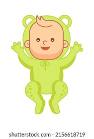 Newborn baby boy in rompers. Vector illustration