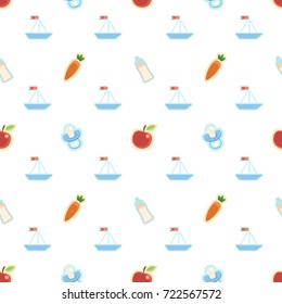 Newborn baby boy seamless pattern with carrots, bottles and nipples