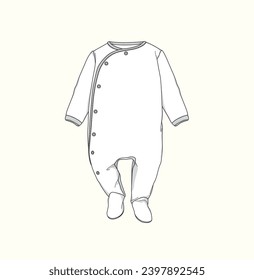 newborn baby button romper footie flat sketch illustration