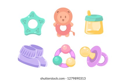 Newborn and baby care icons set, nursery accessories, baby shower and newborn concept vector Illustration