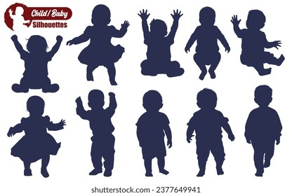 Newborn Baby or Children Silhouettes Vector Silhouettes