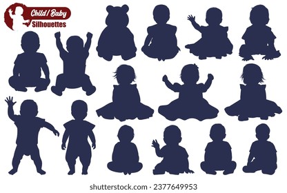 Newborn Baby or Children Silhouettes Vector Silhouettes