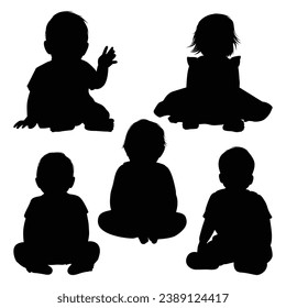 Newborn Baby or Children Silhouettes Vector Silhouettes