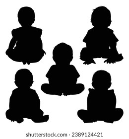 Newborn Baby or Children Silhouettes Vector Silhouettes