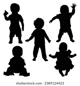 Newborn Baby or Children Silhouettes Vector Silhouettes