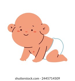 Newborn baby crawling vector cartoon illustration isolated on a white background.